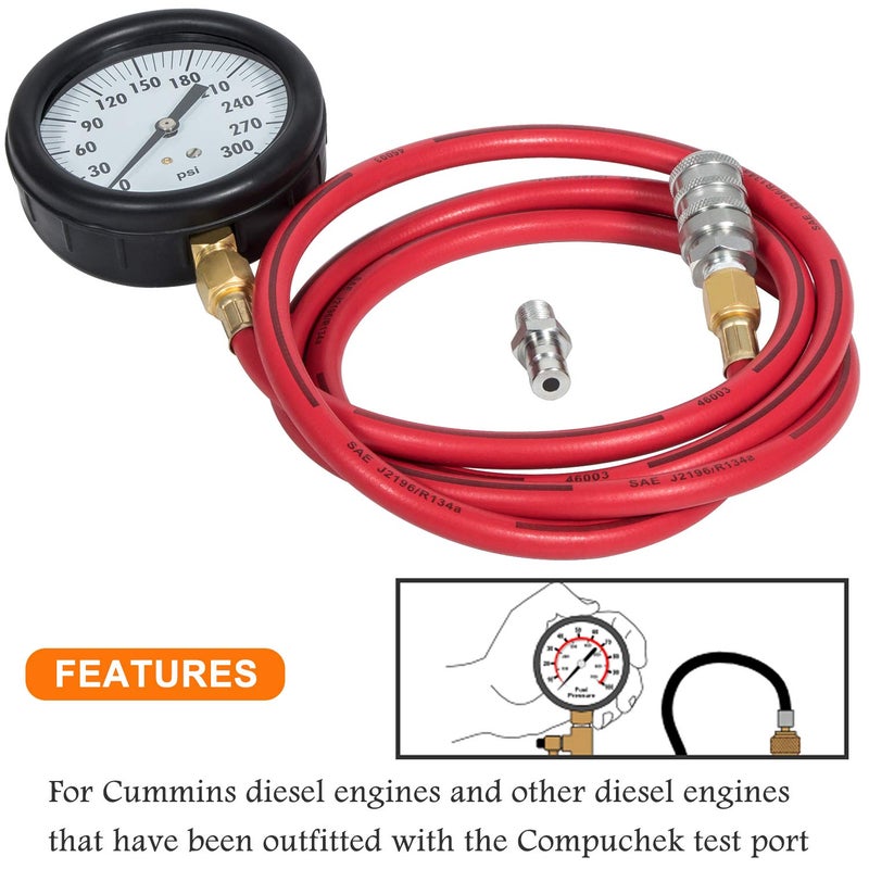 Bonbo TU-32-20 Compucheck Fuel System Pressure Test Gauge 0-300 PSI for Cummins & Other Diesel Engines with Compuchek Ports - Image 2
